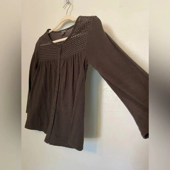 Eddie Bauer Crochet Boxy Blouse Button Up Cottagecore Coquette Modesty Top Boho - Picture 5 of 12
